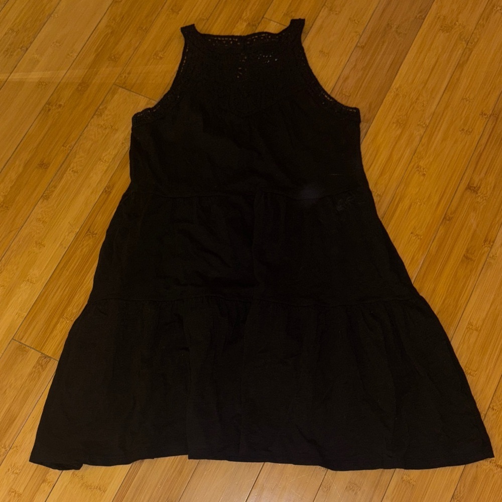 Time and Tru Elegant Black Mini Dress with Crochet Design